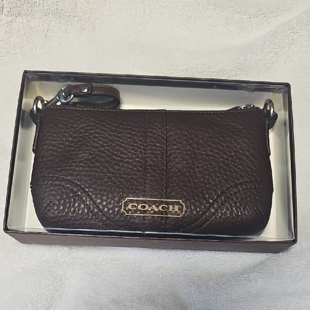 Coach Brown Pebbled Leather Mini Bag Wristlet NIB